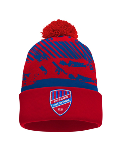 Czapka zimowa czerwono-niebieska z pomponem - herb